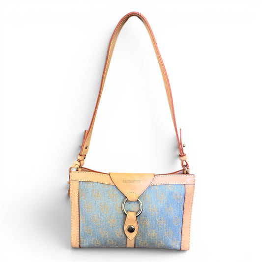 Dooney & Bourke DB Monogram Blue Denim Vachetta Leather Y2K Purse Baguette