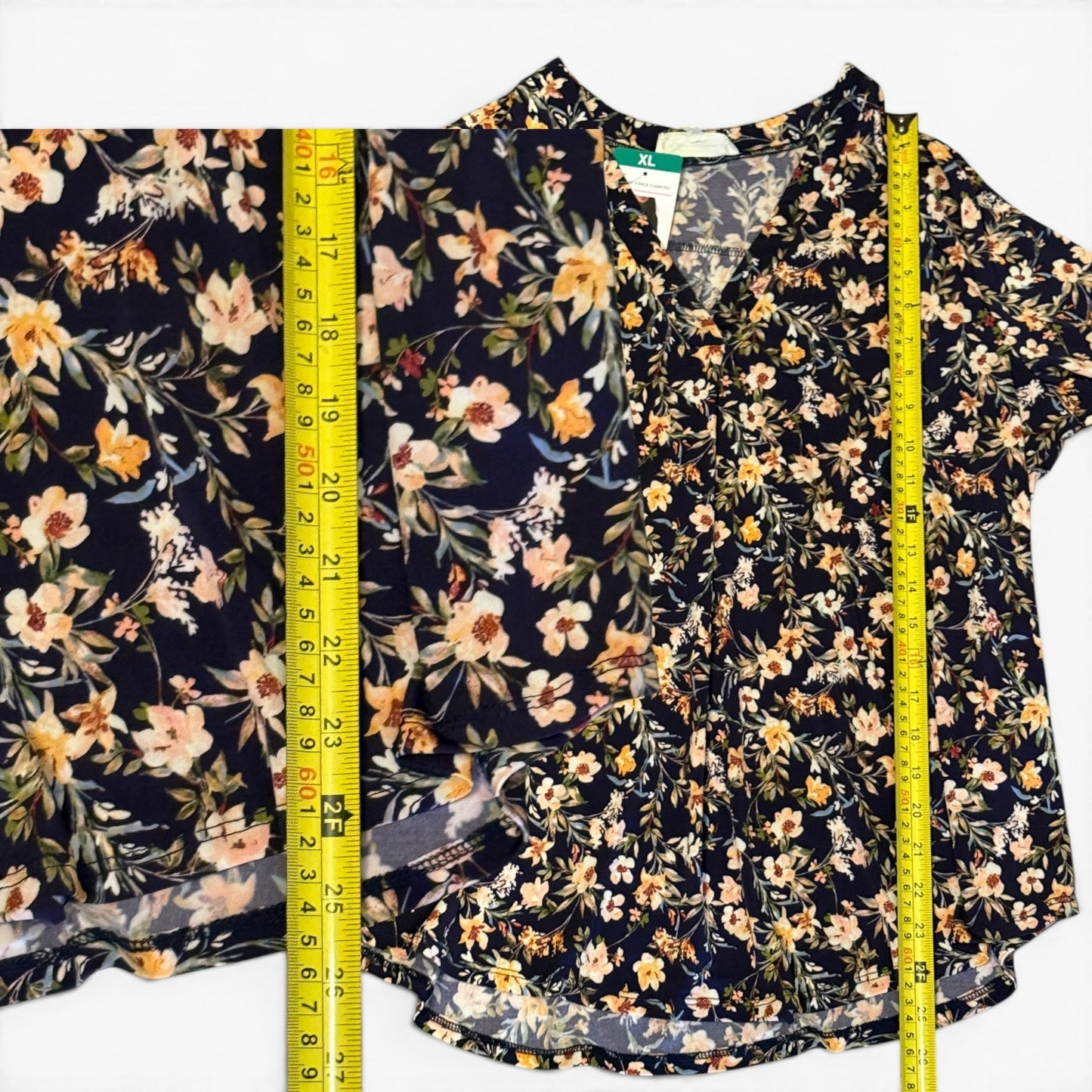 Two By Vince Camuto Navy Blue Floral Blouse Size XL