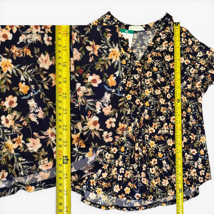 Two By Vince Camuto Navy Blue Floral Blouse Size XL