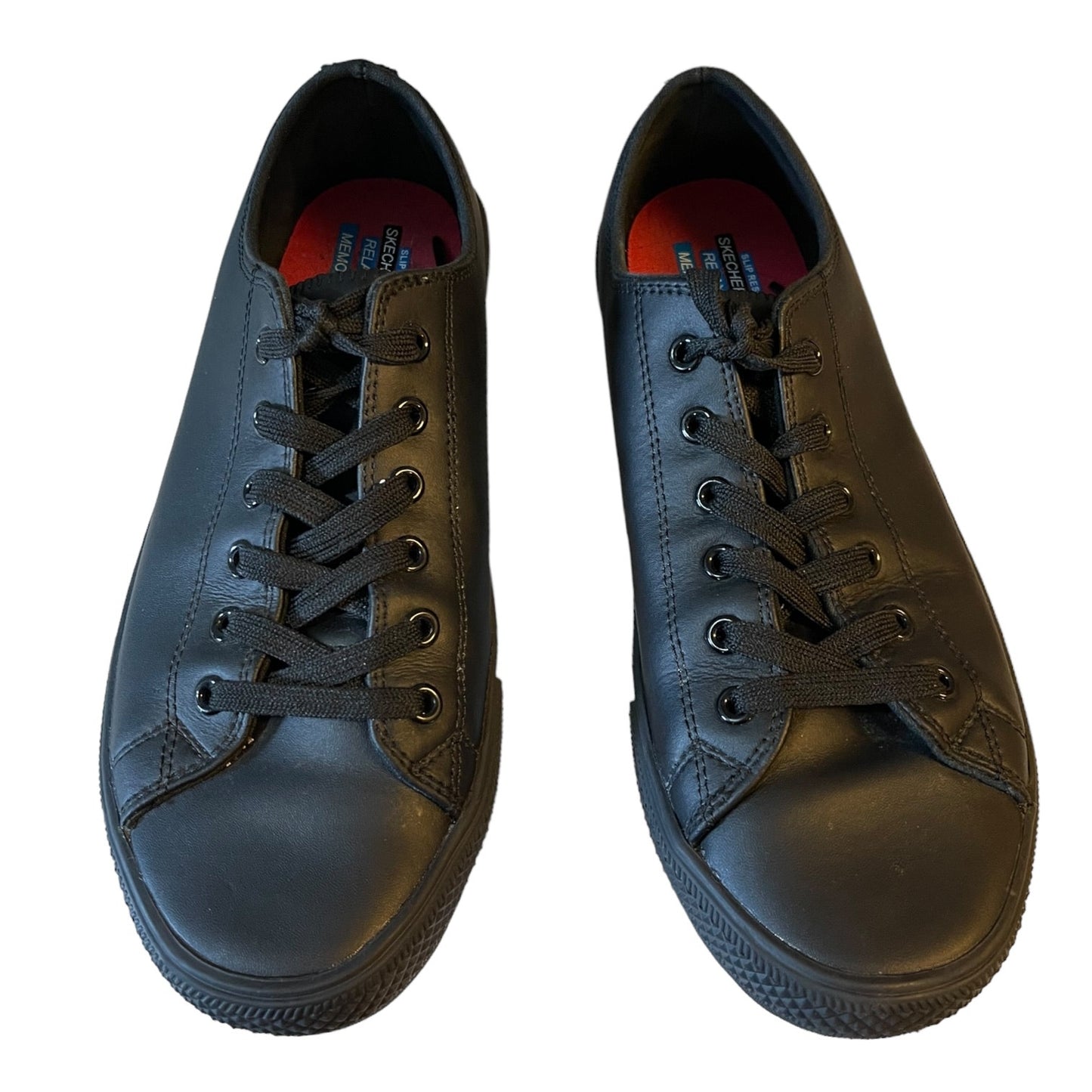Skechers Work Black Leather Non Slip Relaxed Fit Shoes Size 9.5