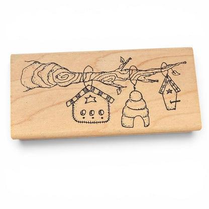 Inky Antics On A Limb Bird House Rubber Stamp