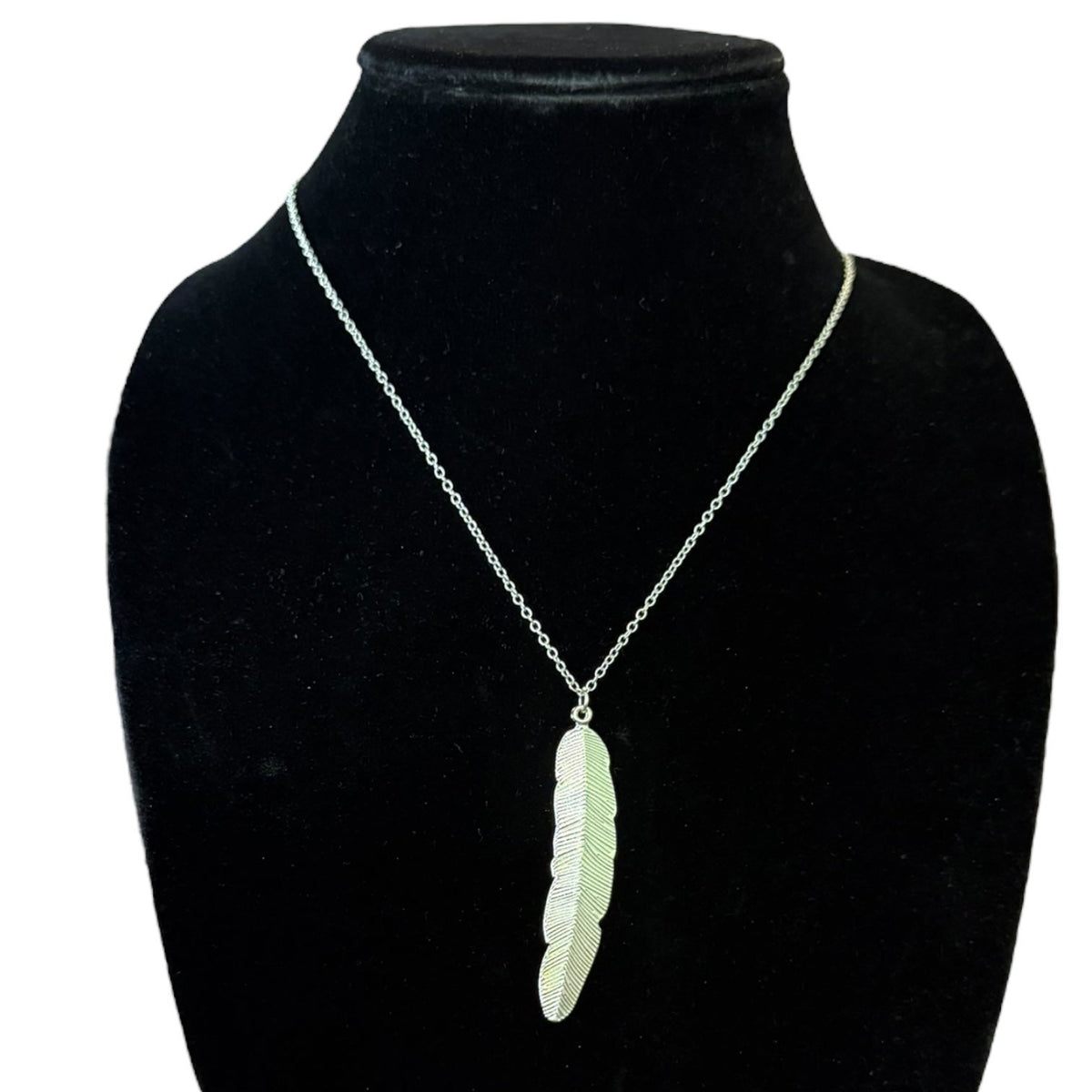 Silver Feather Pendant Boho Long Chain Necklace