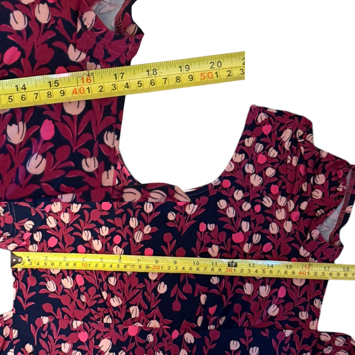 Leota Dress Womens Medium Navy Pink Floral Short Sleeve Scoop Neck Fit & Flare
