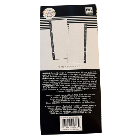 Back cover of a planner with text and barcode on a white background