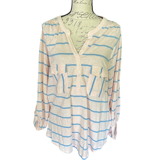 Style & Co Pink With Blue Cotton Stripes Shirt Size X-Large