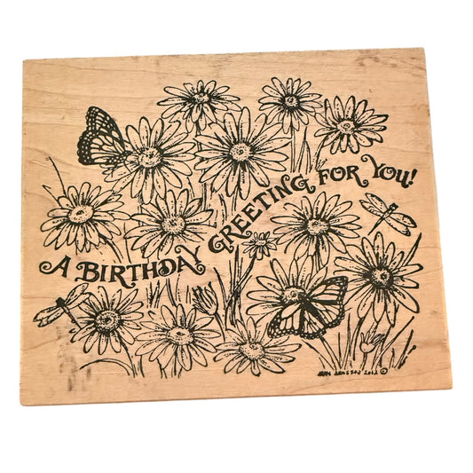Northwoods Vintage 2012 A Birthday Greeting For You Daisy Rubber Stamp