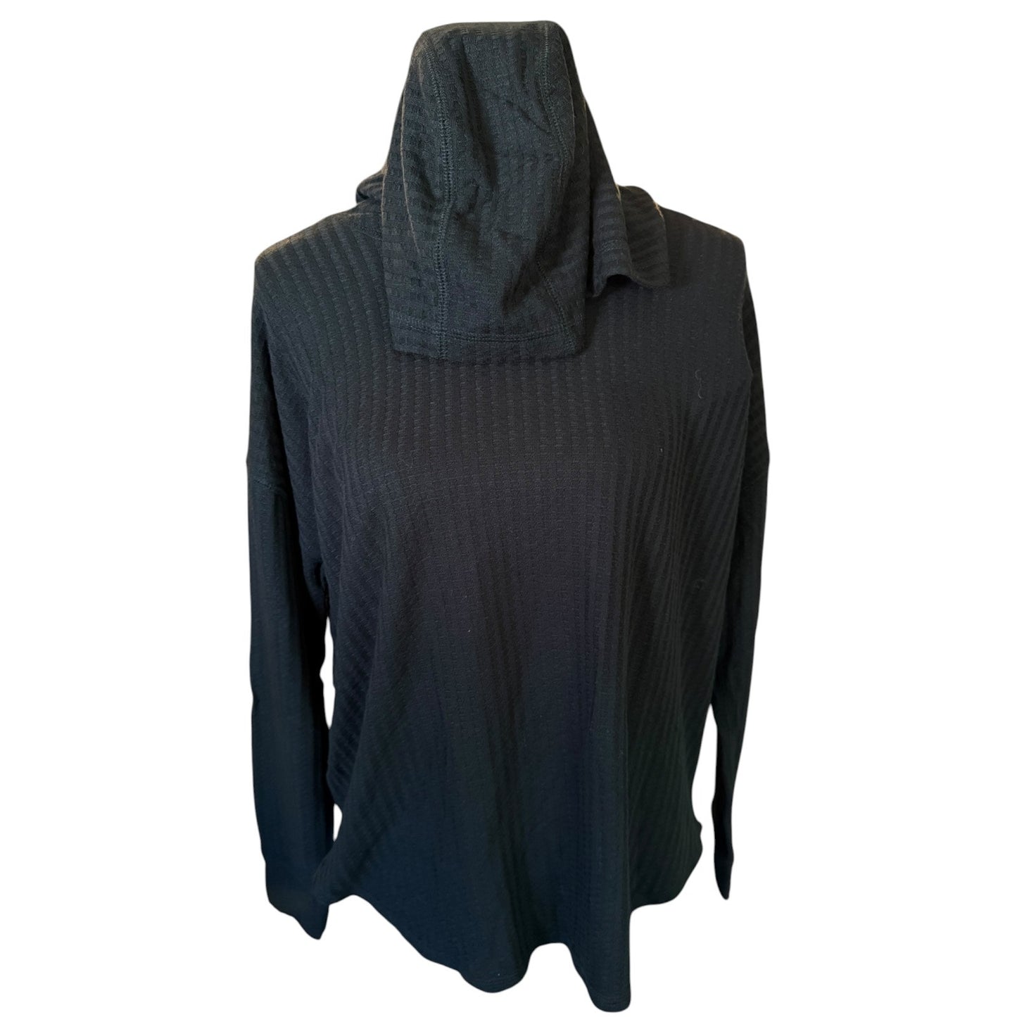 Chaser Black Waffle Thermal Long Sleeve Hoodie Shirt Size Small