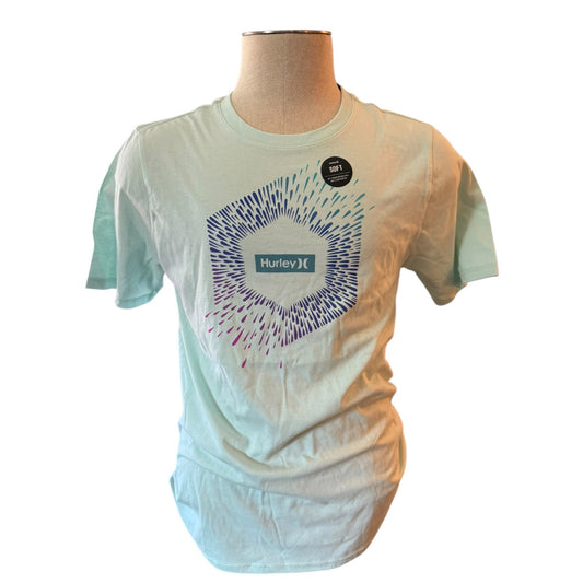 Hurley Light Mint Green Cotton With Multicolor Burst Graphic Tee T Shirt Medium