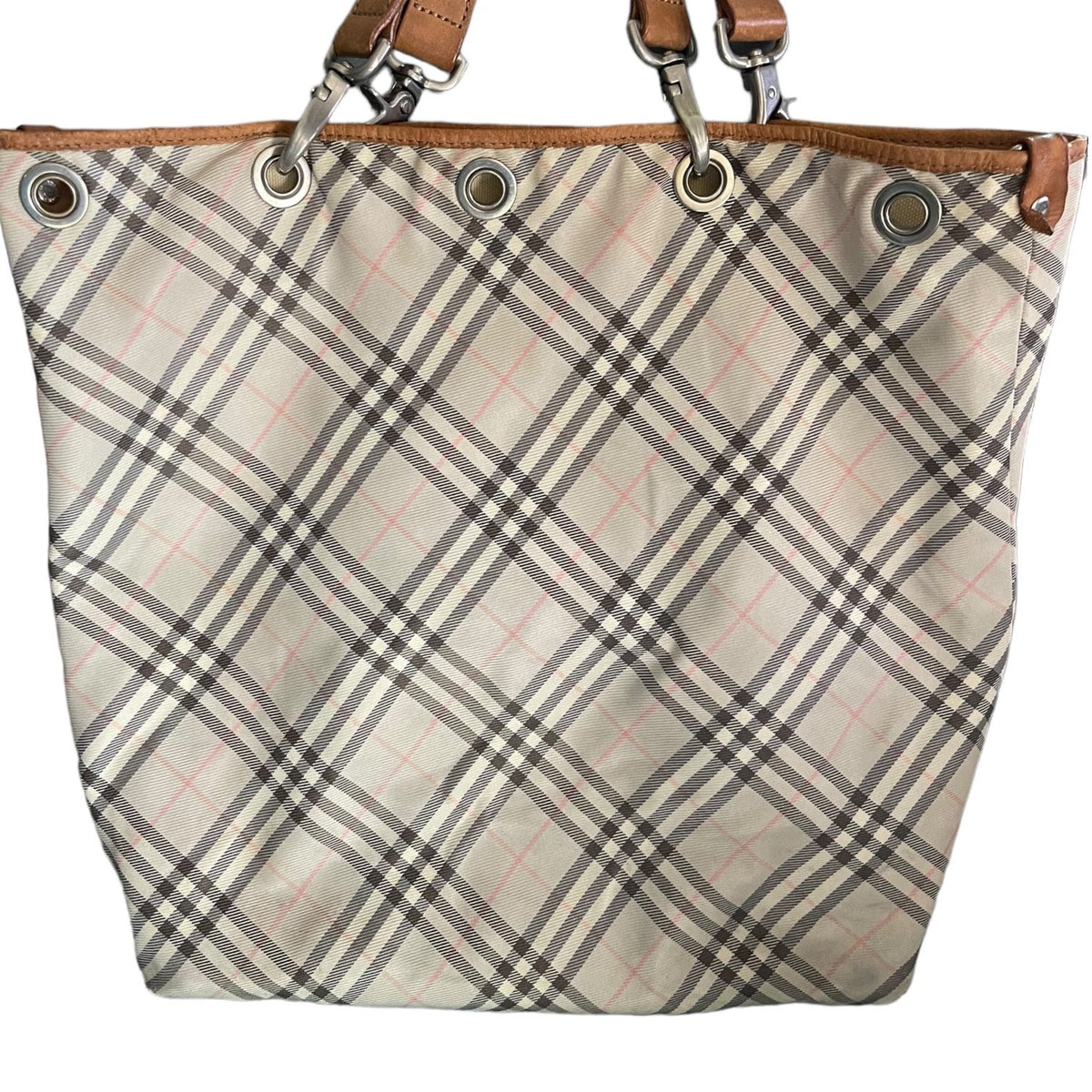 Burberry Blue Label Check Leather Trim Bucket Tote