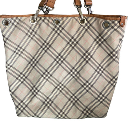 Burberry Blue Label Check Leather Trim Bucket Tote