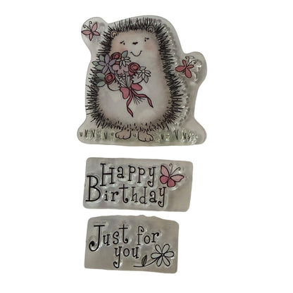 Hedgehog With Flowers Happy Birthday Just For you Unbranded Clear Rubber Stamp