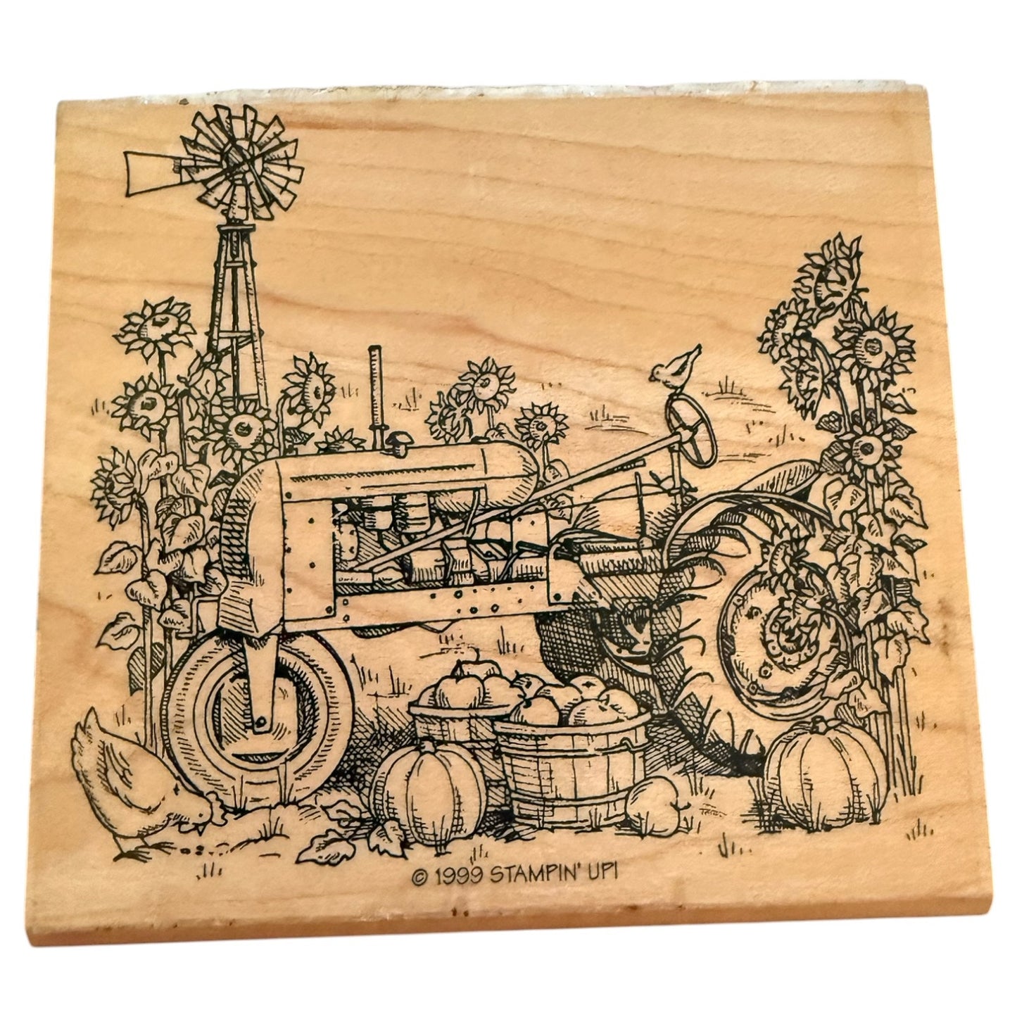 Stampin up! 1999 Festive Thanksgiving Fall Tractor Large Rubber Stamp