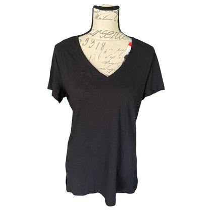 Felina Plain Black V Neck Cotton Short Sleeve Shirt Size Medium