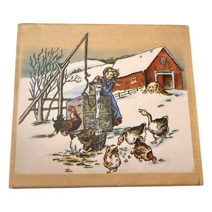 Tasha Tudor EUC Girl Barn Animals In Winter Chickens K7203 Rubber Stamp