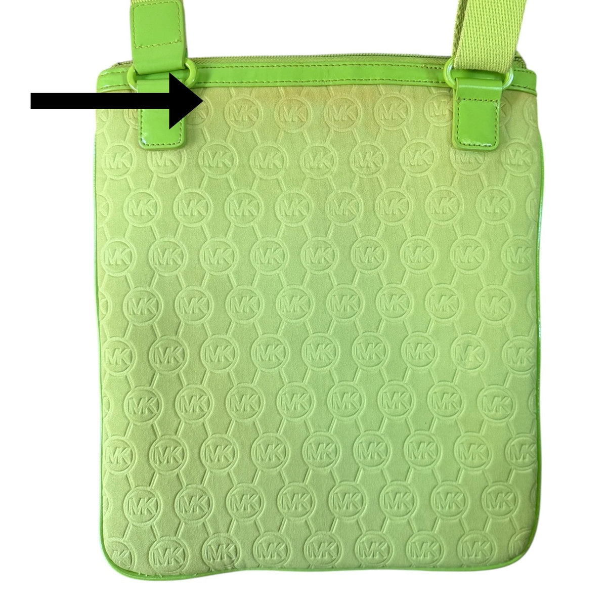 Michael Kors Lime Green Embossed MK Logo Neoprene Crossbody Purse Bag