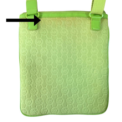 Michael Kors Lime Green Embossed MK Logo Neoprene Crossbody Purse Bag