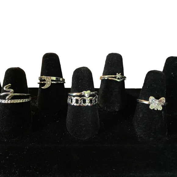 Silver Rings Heart Star Moon Assortment Of Sizes NIP Set Of 9