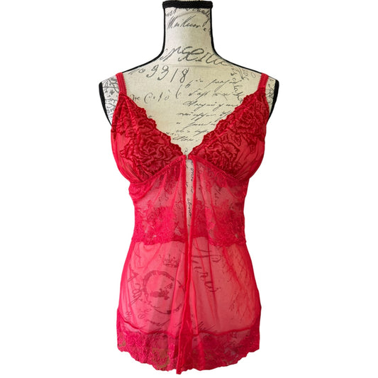 Lormar Red Sheer Baby Doll Lingerie Pajamas Size XL
