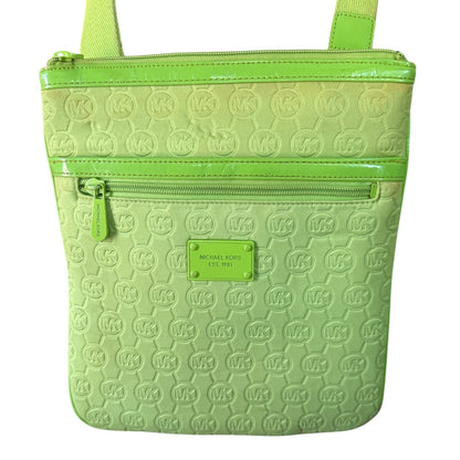 Michael Kors Lime Green Embossed MK Logo Neoprene Crossbody Purse Bag