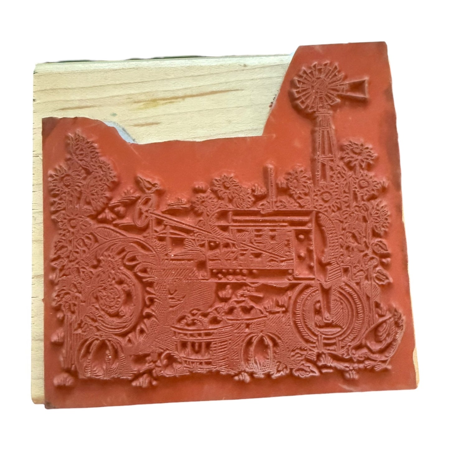 Stampin up! 1999 Festive Thanksgiving Fall Tractor Large Rubber Stamp