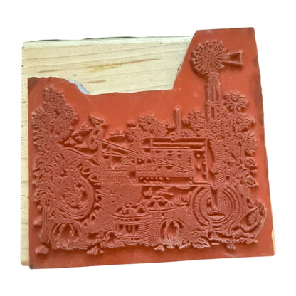 Stampin up! 1999 Festive Thanksgiving Fall Tractor Large Rubber Stamp