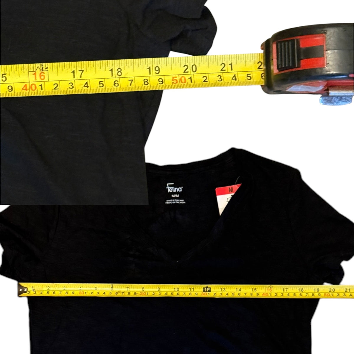Felina Plain Black V Neck Cotton Short Sleeve Shirt Size Medium