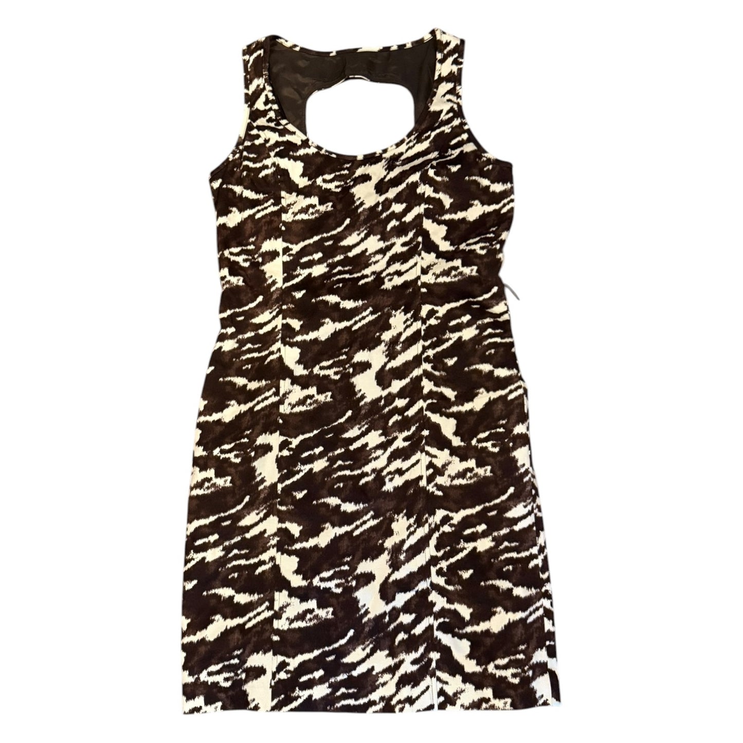 Michael Kors Brown Off White Abstract Animal Print Sleeveless Sheath Dress 8