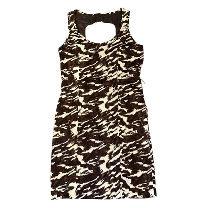 Michael Kors Brown Off White Abstract Animal Print Sleeveless Sheath Dress 8