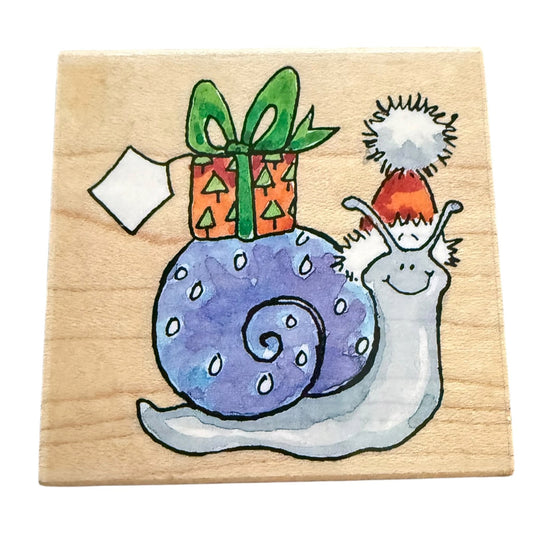Penny Black Christmas XMas Snail Smiling 2993F Holiday Card Making Rubber Stamp