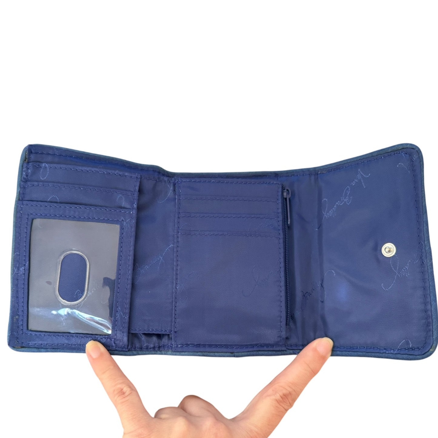 Vera Bradley Blue Green Striped Trifold Cotton Wallet EUC