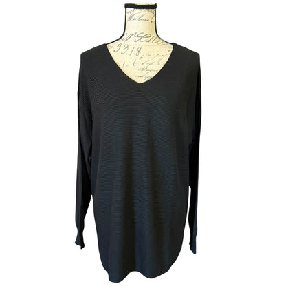 Ella Moss Black Ribbed V Neck Long Sleeve Sweater Size XXL