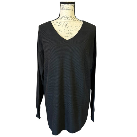 Ella Moss Black Ribbed V Neck Long Sleeve Sweater Size XXL