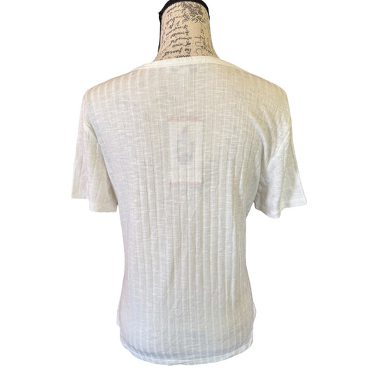 Vintage X America Cream Ribbed Stretch Short Sleeve Shirt Size Medium