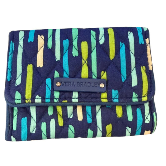 Vera Bradley Blue Green Striped Trifold Cotton Wallet EUC