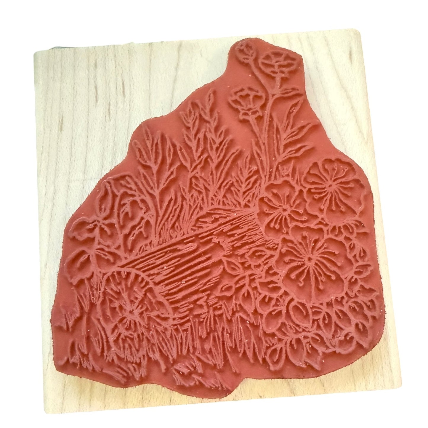 Inky Antics Nancy Baier Foliage Log Scene With Flowers M2-10462J Rubber Stamp