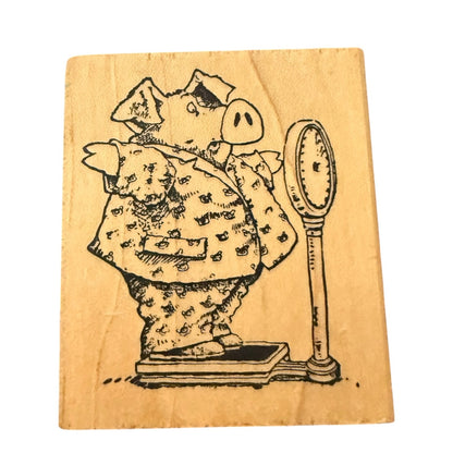 Delafield Stamp Company Pig In Pajamas Weighing Himself F585 Rubber Stamp