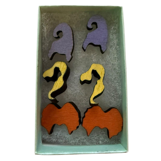 Hocus Pocus Set of 3 Wood Cut Out Earrings