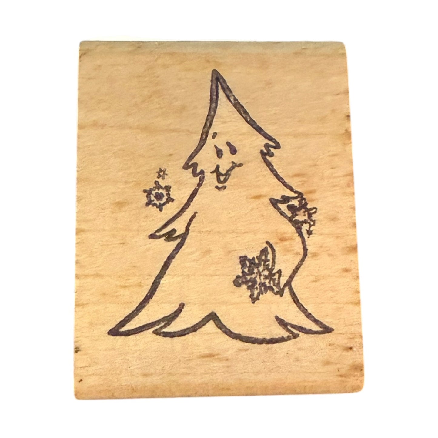 Stamp Affair Whimsical Christmas Tree With Snow Smiling Rubber Stamp