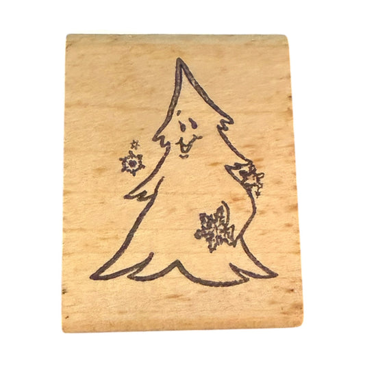 Stamp Affair Whimsical Christmas Tree With Snow Smiling Rubber Stamp
