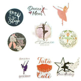Collection of dance-themed stickers with various designs and text on a white background.