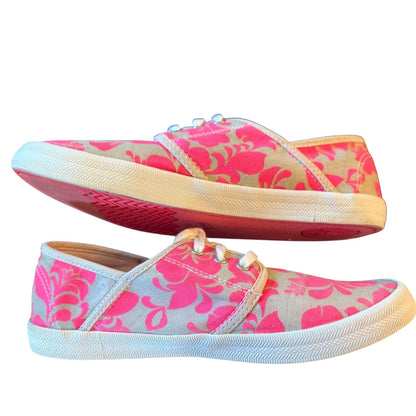 Roxy Pink Gray Floral Lace Up Sneakers Shoes Size 10