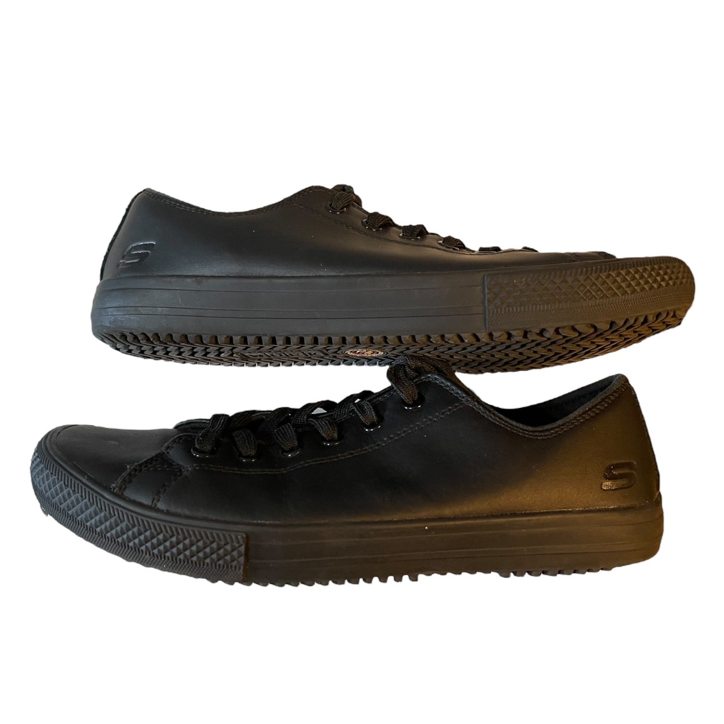Skechers Work Black Leather Non Slip Relaxed Fit Shoes Size 9.5