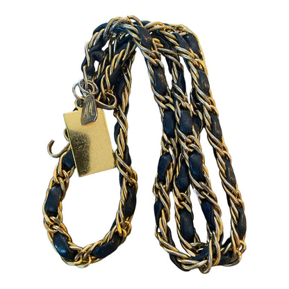 Morris Moskowitz Vintage Gold Chain Navy Blue Leather Hook Belt 39.5"