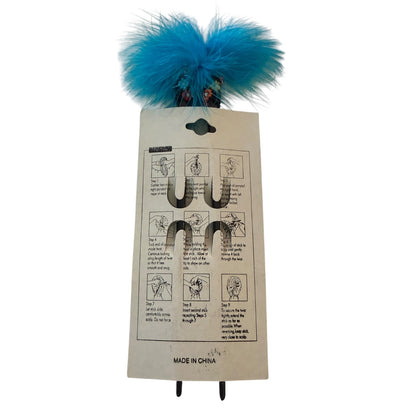 Blue Feather Beaded Black Chopstick Hair Sticks Set
