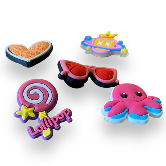 5 Shoe Clog Shoe Charms Decorations Lollipop Squid Heart Sunglasses
