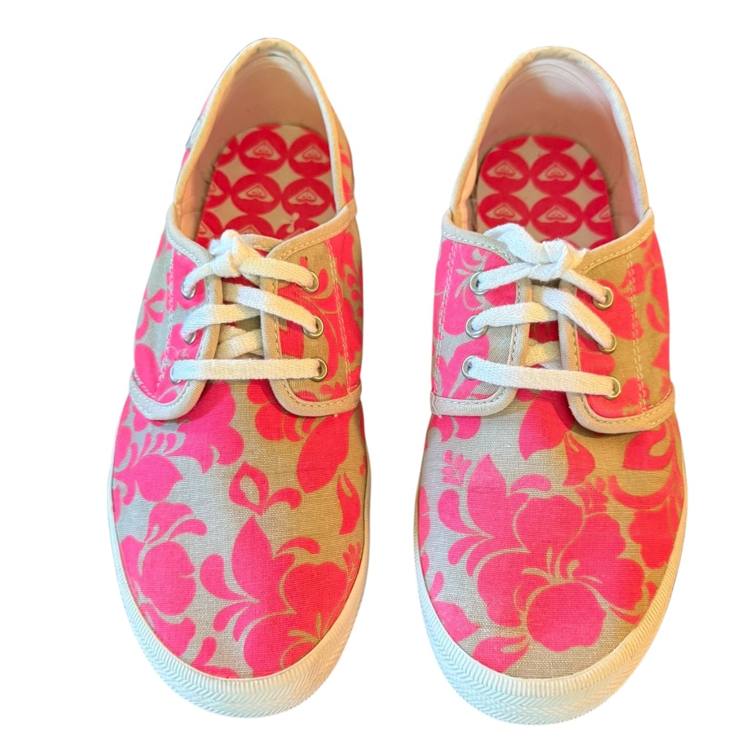 Roxy Pink Gray Floral Lace Up Sneakers Shoes Size 10
