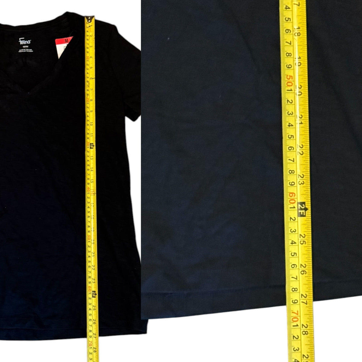 Felina Plain Black V Neck Cotton Short Sleeve Shirt Size Medium