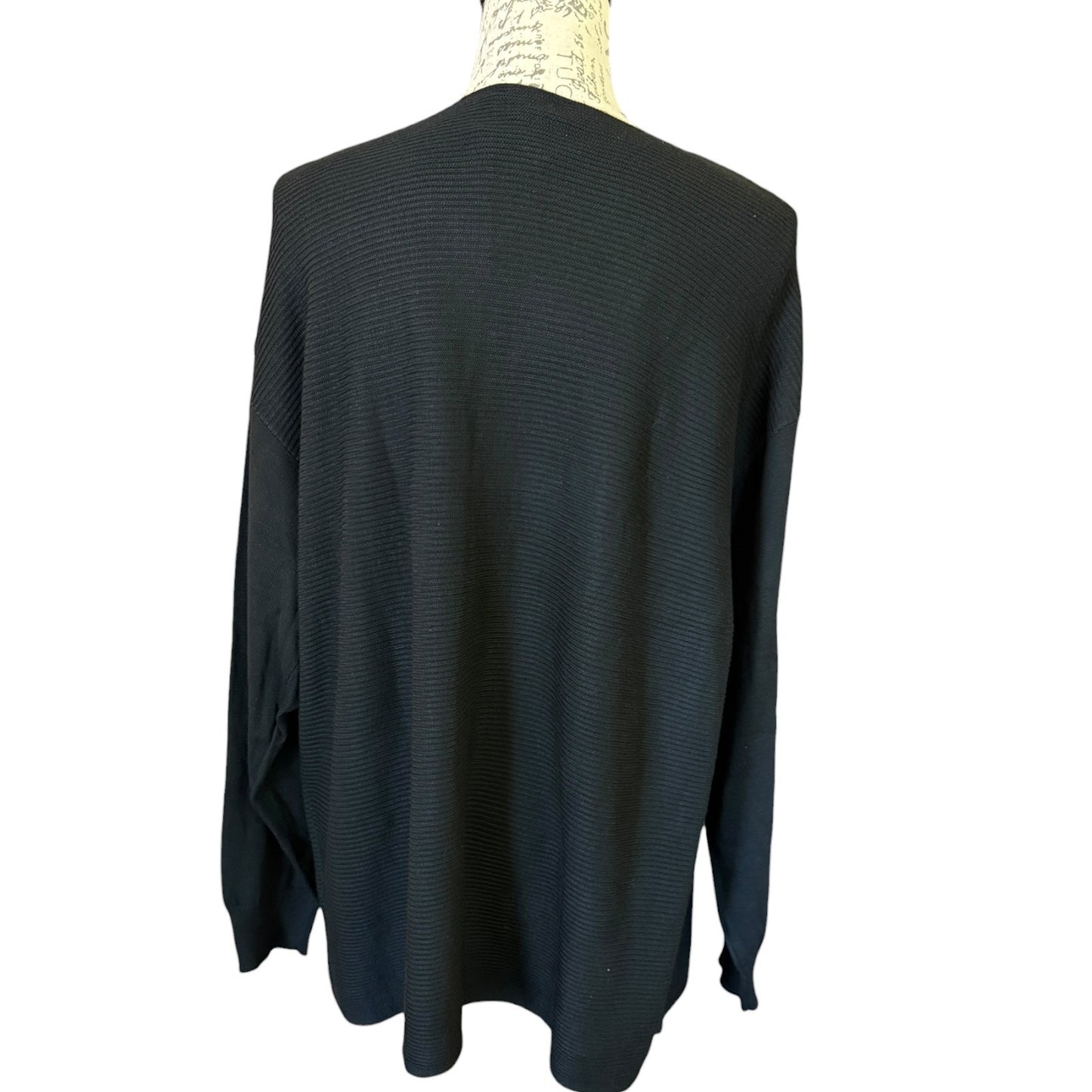 Ella Moss Black Ribbed V Neck Long Sleeve Sweater Size XXL