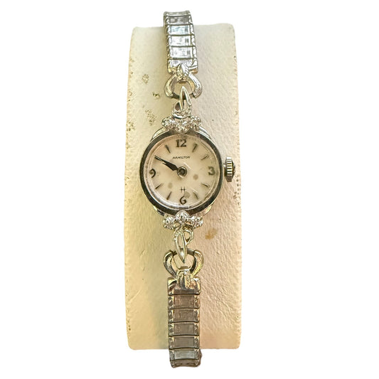 Hamilton Vintage 14K White Gold Diamond Ladies Watch - Working
