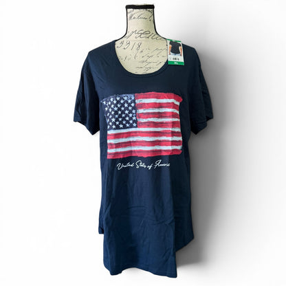 Navy Blue American Flag Cotton Short Sleeve Shirt Size XL
